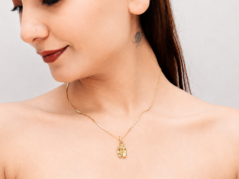 Golden Radha Krishna Devotional Pendant – view 2