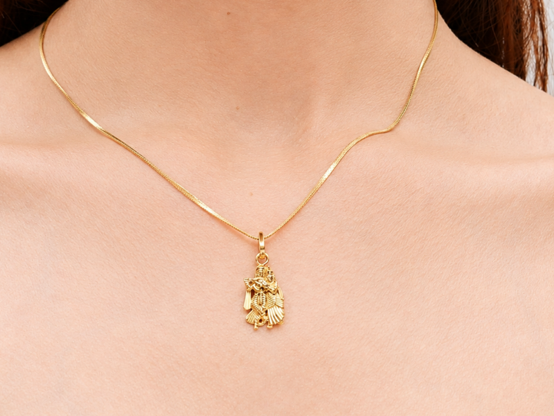 Golden Radha Krishna Devotional Pendant – view 3