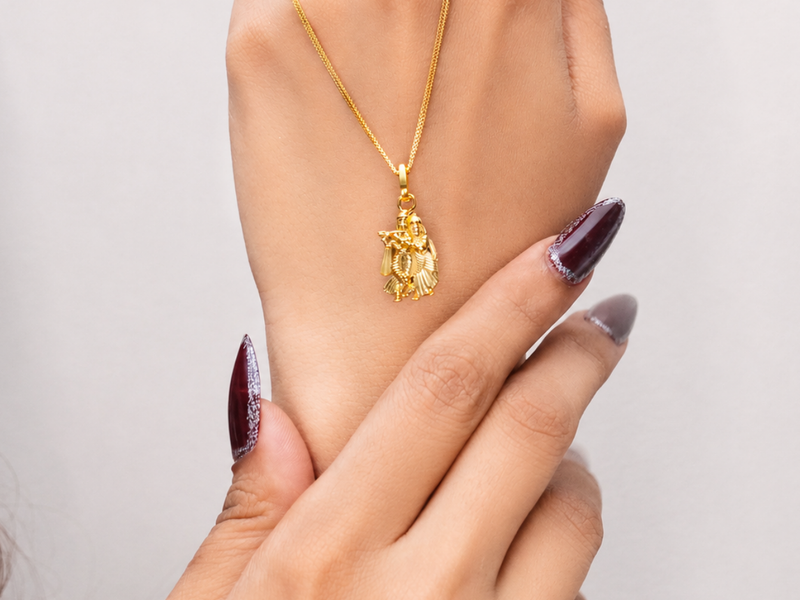 Golden Radha Krishna Devotional Pendant – view 4