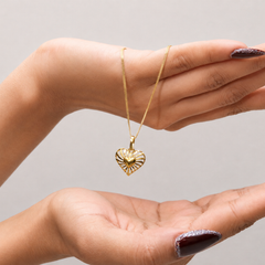 Golden Sunburst Puffed Heart Pendant – view 2