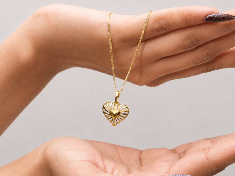 Golden Sunburst Puffed Heart Pendant – view 2