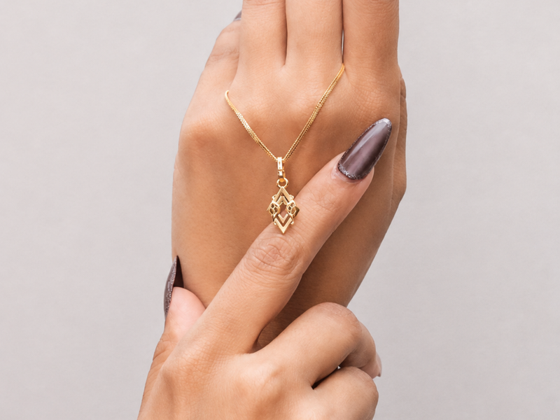 Golden Geometric Rhombus Cutout Pendant – view 2