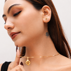 Golden Wave & Circle Pendant & Earring Set – view 3