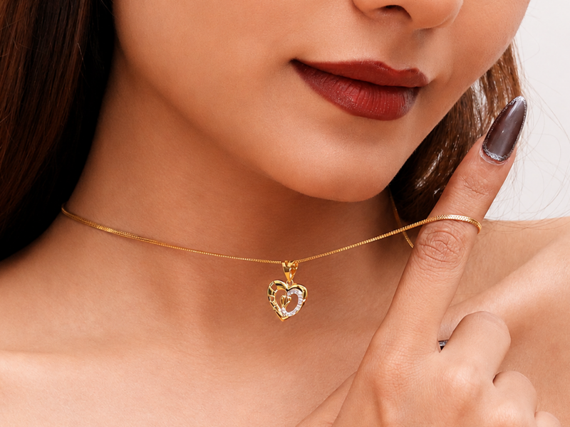 Golden Openwork Heart CZ Loop Pendant – view 2