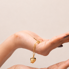 Golden Puffed Heart & Leaf Pendant – view 2