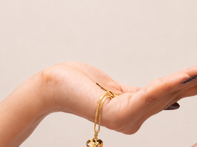 Golden Puffed Heart & Leaf Pendant – view 2