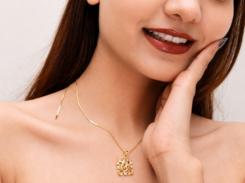 Two-Tone Golden Om Square Frame Pendant – view 2
