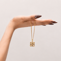 Two-Tone Golden Om Square Frame Pendant – view 4
