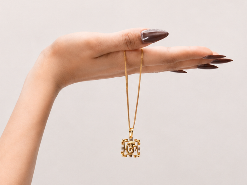 Two-Tone Golden Om Square Frame Pendant – view 4