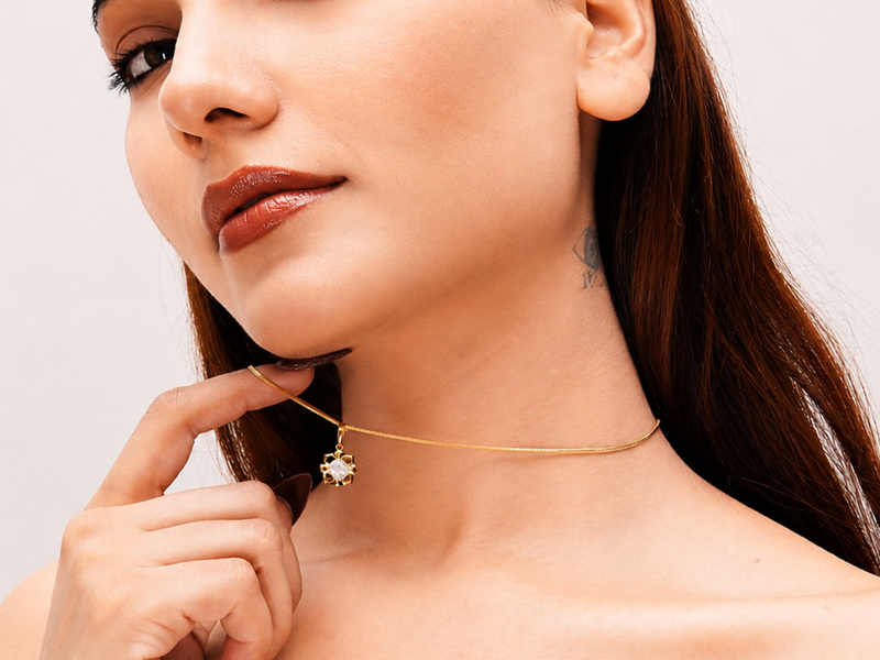Golden Flower Frame CZ Square Pendant – view 2