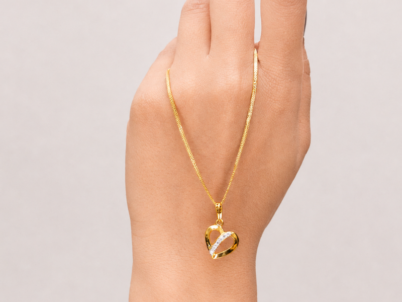 Golden Open Heart Diagonal CZ Stripe Pendant – view 2
