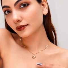 Golden Open Heart Diagonal CZ Stripe Pendant – view 4