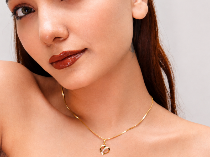 Golden Open Heart Diagonal CZ Stripe Pendant – view 4