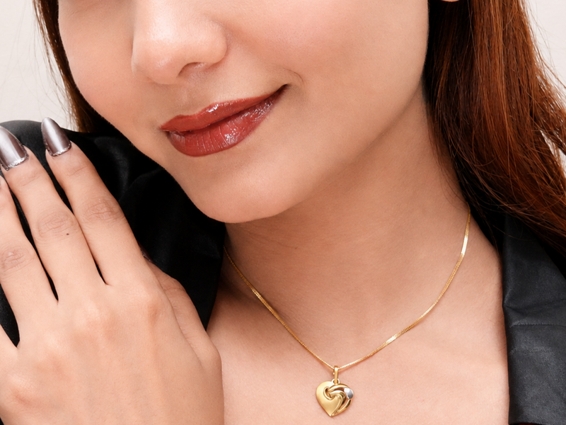 Two-Tone Golden Puffed Heart Accent Pendant – view 2