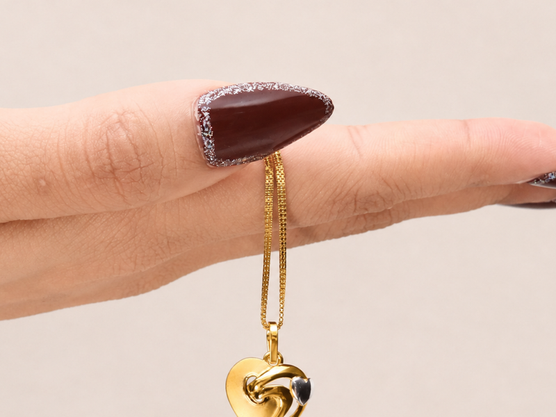 Two-Tone Golden Puffed Heart Accent Pendant – view 3