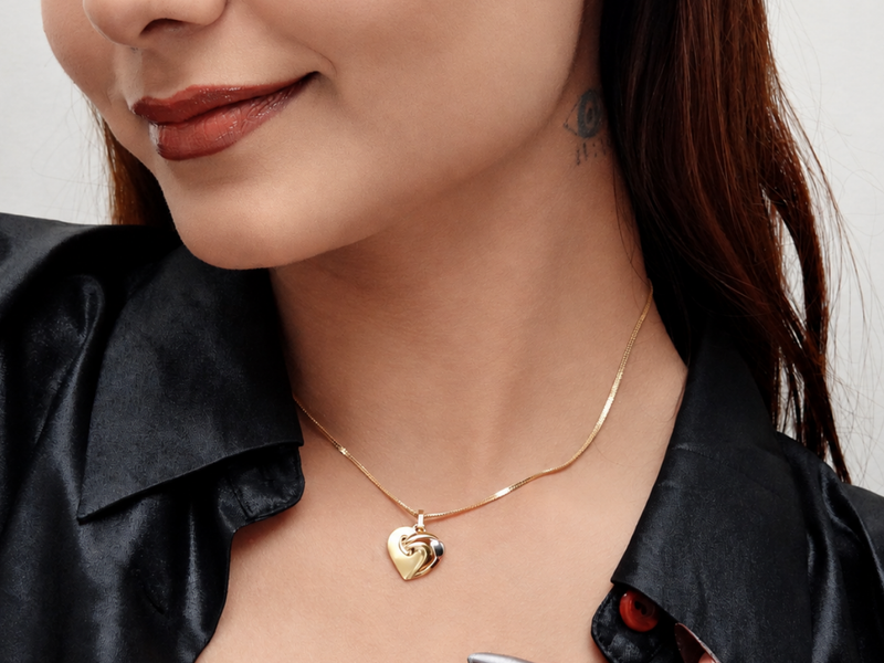 Two-Tone Golden Puffed Heart Accent Pendant – view 4