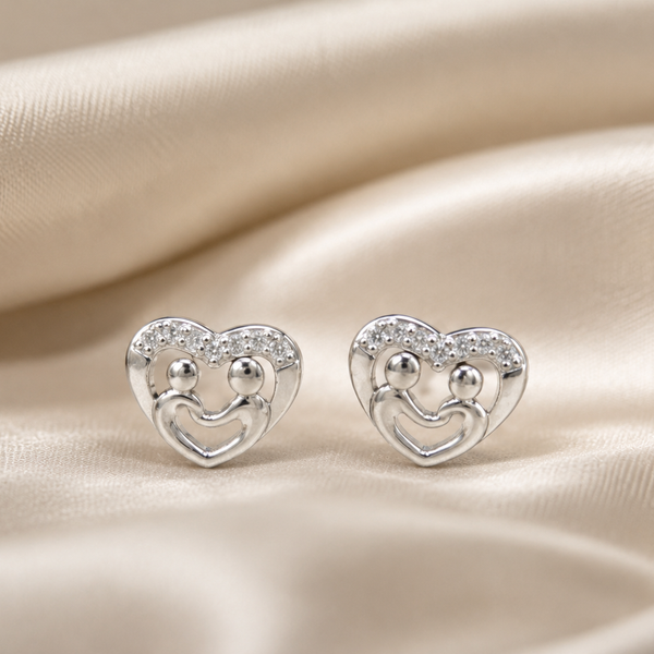 Silver Smiley Heart Openwork Studs