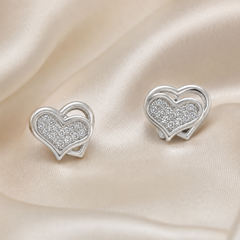Silver Pave Heart Studs