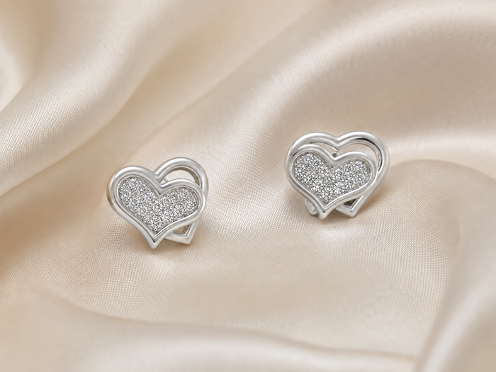 Silver Pave Heart Studs
