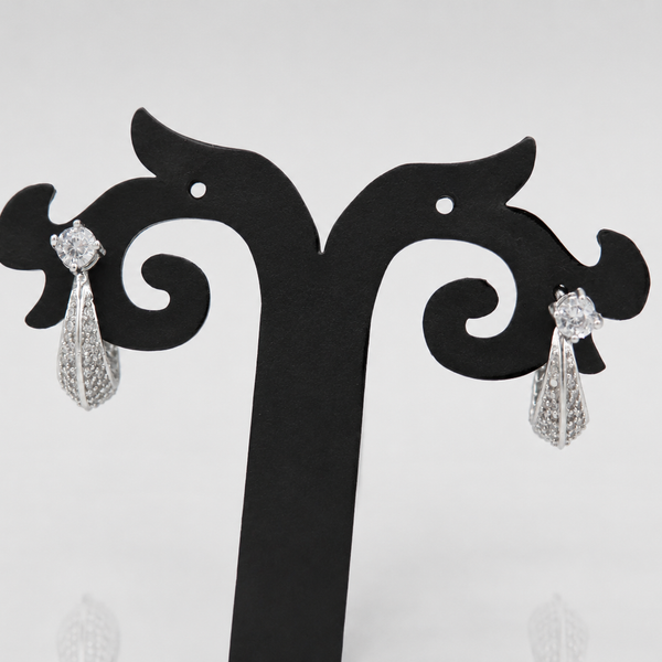 Silver CZ Stud & Pave Teardrop Drop Earrings