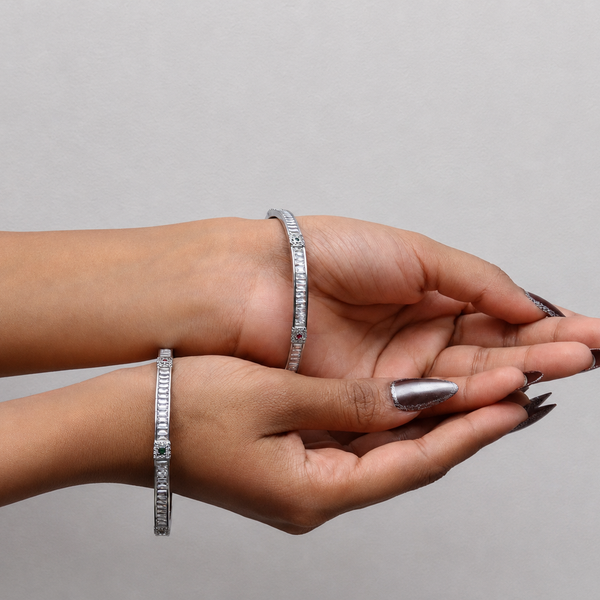 Silver Double-Row CZ Slim Bangle