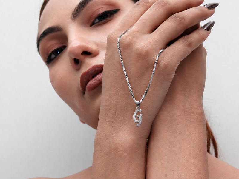 Silver Pave G Initial Pendant