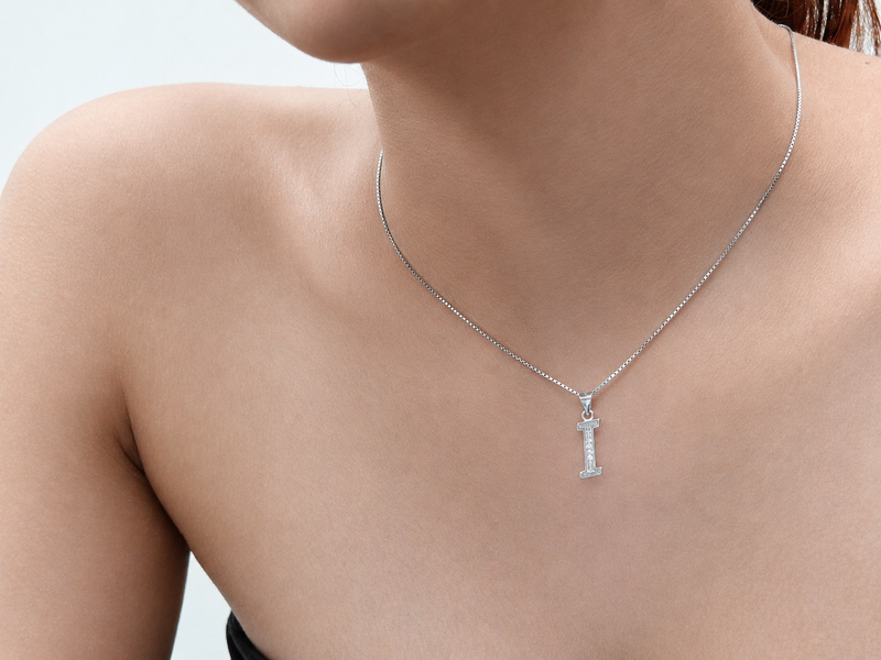 Silver Pave I Initial Pendant