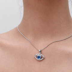 Silver Greek Key Evil Eye Pendant