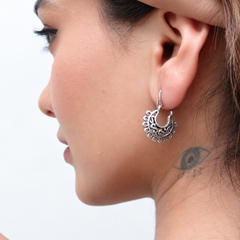 Oxidised Silver Beaded Filigree Bali Hoops – view 2
