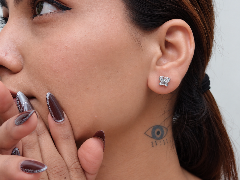 Silver Open-Wing Pave Butterfly Studs – view 2