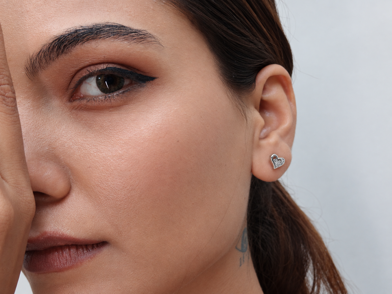 Silver Pave Heart Studs – view 2