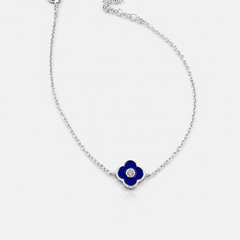 Silver Blue Flower Pendant Bracelet