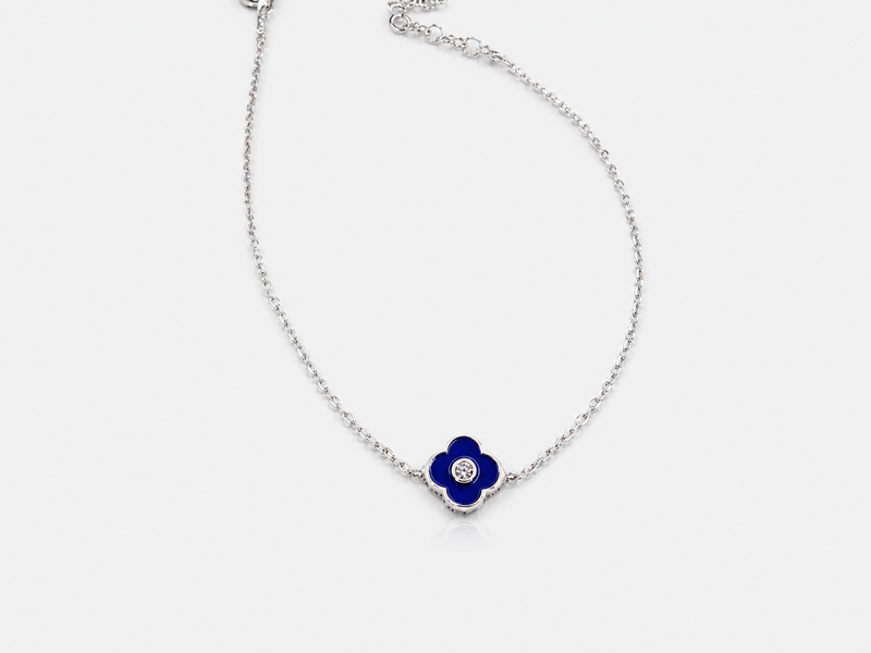Silver Blue Flower Pendant Bracelet