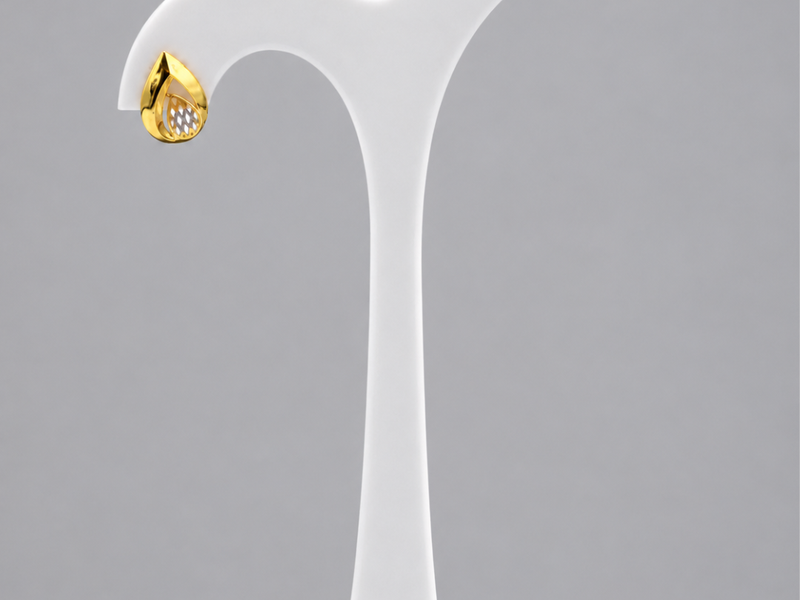 Two-Tone Golden Large Teardrop CZ Studs