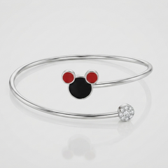 Silver Red & Black Enamel Mouse Kids Cuff Bracelet