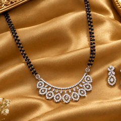 Silver CZ Scalloped Arc Bib Mangalsutra