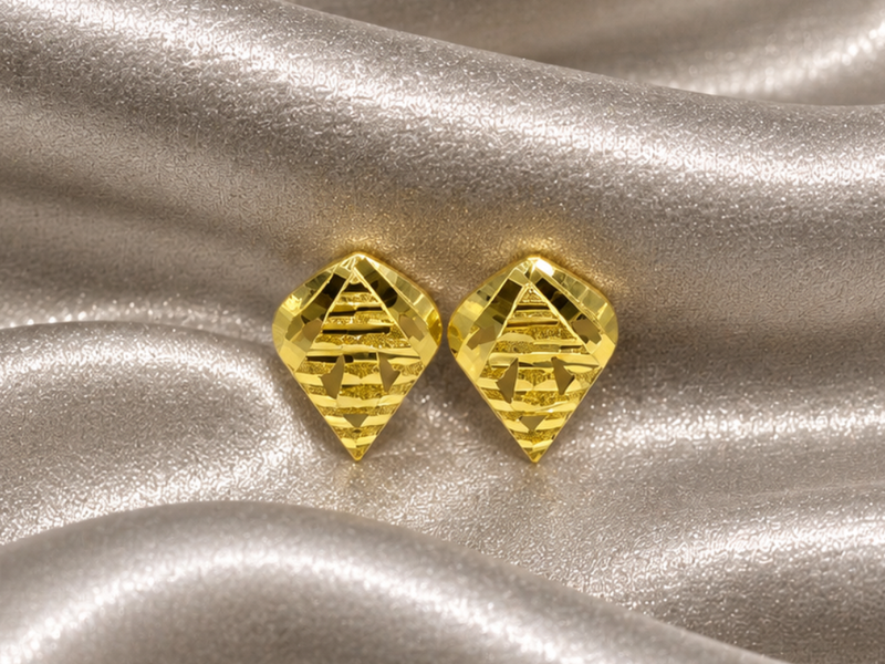 Golden Diamond-Cut Cone Studs