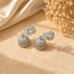 Silver Flower Swirl Pave Jhumkas