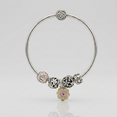 Silver Charm Bead Bangle Bracelet