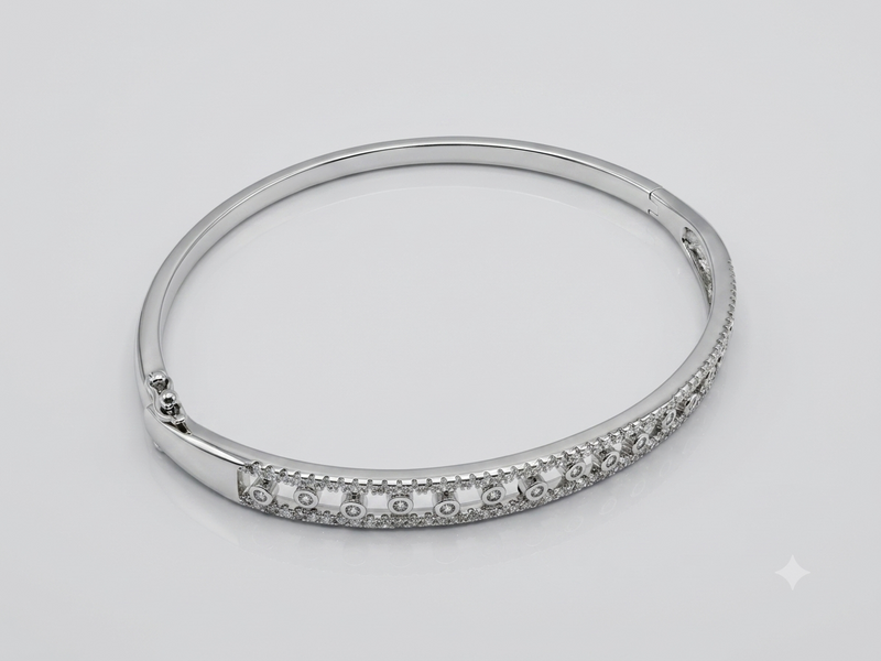 Silver CZ Channel Hinged Bangle Bracelet