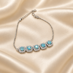 Silver Aqua Halo Station Bracelet