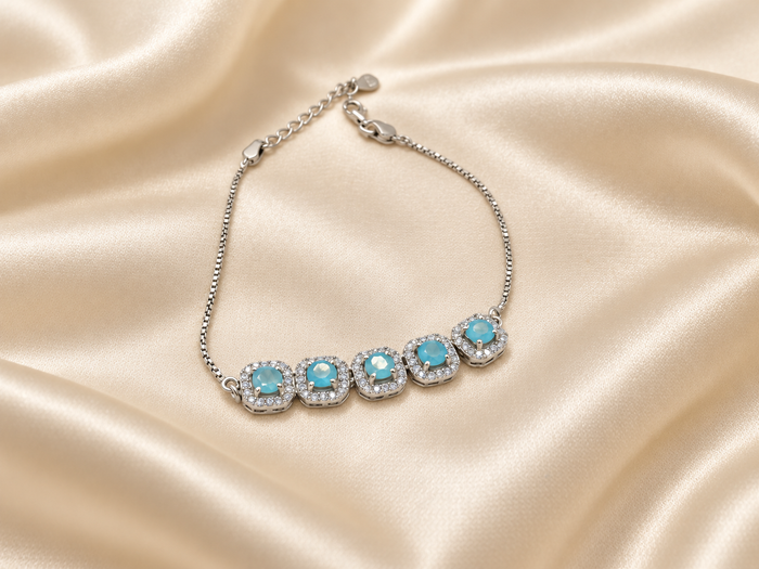 Silver Aqua Halo Station Bracelet