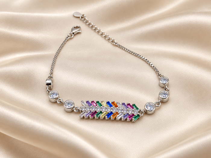 Silver Rainbow Leaf Bracelet