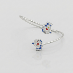 Silver Blue Enamel Cartoon Duo Kids Cuff Bracelet