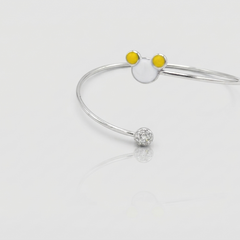Silver Yellow-Ear Enamel Charm Kids Cuff Bracelet