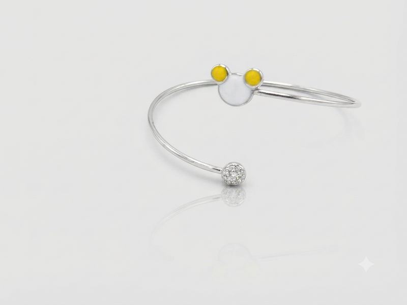 Silver Yellow-Ear Enamel Charm Kids Cuff Bracelet