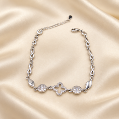 Silver Floral Crystal Link Bracelet