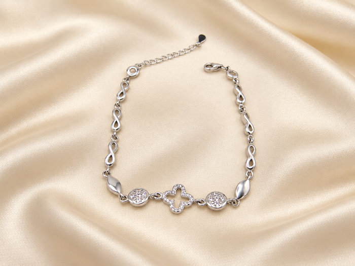 Silver Floral Crystal Link Bracelet