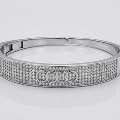 Silver Wide Pavé CZ Hinged Bangle