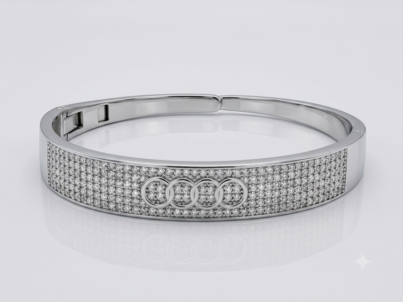 Silver Wide Pavé CZ Hinged Bangle